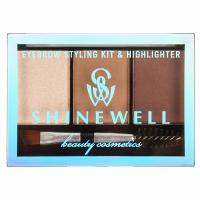 Shinewell - Набор для моделирования бровей с хайлайтером №2 бежевый, коричневый, светло-коричневый