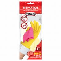 Komfi - Перчатки хозяйственные латексные с х/б напылением, размер XL желтые