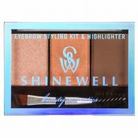 Shinewell - Набор для моделирования бровей с хайлайтером №3 персиковый, темно-коричневый, коричневый