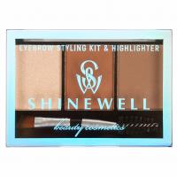 Shinewell - Набор для моделирования бровей с хайлайтером №1 бежевый, темно-коричневый, коричневый