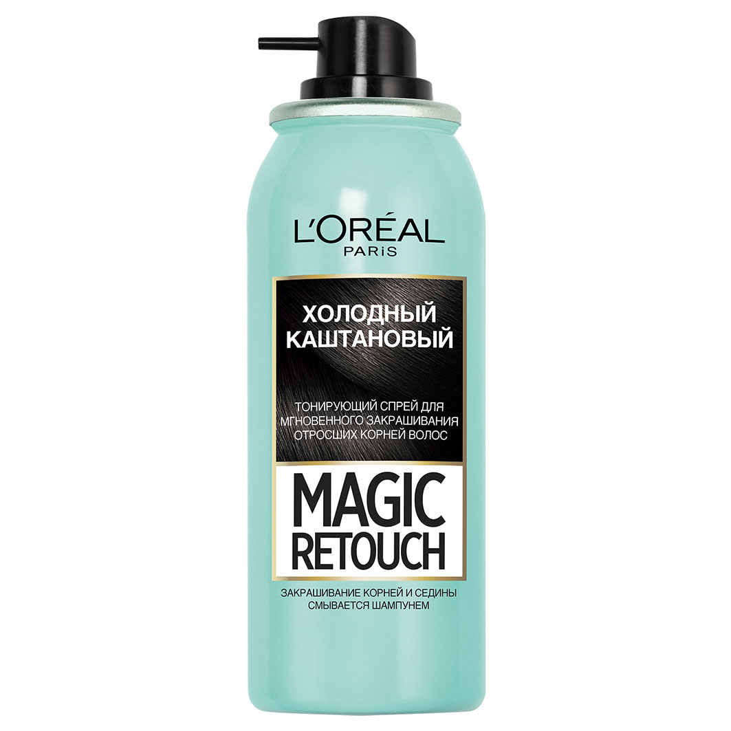 Спрей краска для волос седина. Тонирующий спрей лореаль Magic Retouch. L'Oreal спрей Magic Retouch каштановый тонирующий, 75 мл. Спрей лореаль для волос Magic Retouch каштановый.