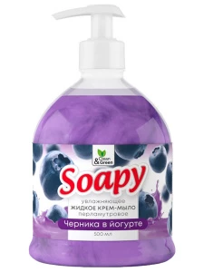 Clean&Green - Soapy Крем-мыло жидкое перламутровое Черника в йогурте 500мл дозатор