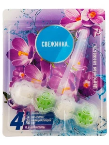 Свежинка - Освежитель-блистер для унитаза 4в1 Цветочная свежесть 50г подвесной блок