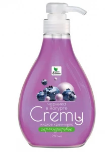 Clean&Green - Cremy Крем-мыло жидкое перламутровое Черника в йогурте 250мл дозатор