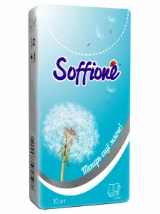 Soffione - Платочки бумажные носовые трехслойные белые 1шт (10 платочков)