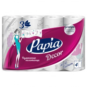 Papia - Полотенца бумажные Decor трехслойные 4 рулона