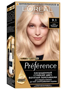 L'Oreal Paris - Preference Крем-краска, тон 9.1 Викинг, очень светло-русый пепельный
