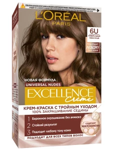 L'Oreal Paris - Excellence Универсальные нюдовые оттенки Краска для волос, тон 6U темно-русый