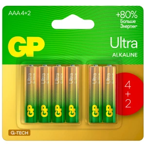 GP Batteries - Батарейки алкалиновые Ultra Alkaline G-Tech LR03 AAA 4+2шт блистер