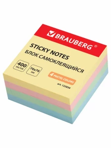 BRAUBERG - Блок самоклеящийся (стикеры) Пастельный 76х76мм 400 листов 4 цвета