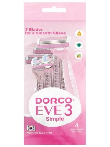 DORCO - Eve 3 Станок для бритья одноразовый женский 3 лезвия увлажняющая полоска 4 шт