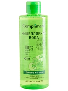Compliment - Green Only Мицеллярная вода для лица, глаз и губ Очищение и успокаивающий уход Центелла и огурец 400мл