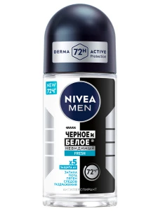 Nivea - Men Дезодорант антиперспирант роликовый Fresh Невидимый Черное и белое 50мл 