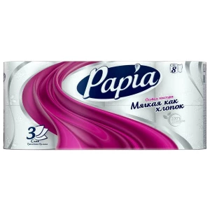 Papia - Туалетная бумага трехслойная 8 рулонов 