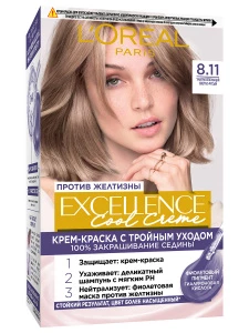 L'Oreal Paris - Excellence Cool Crème Стойкая Крем-краска для волос, тон 8.11 Ультрапепельный, светло-русый