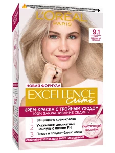 L'Oreal Paris - Excellence Стойкая Крем-краска, тон 9.1 Очень светло-русый пепельный