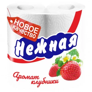 Нежная - Туалетная бумага двухслойная Аромат клубники 4шт