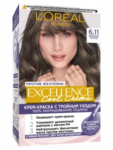 L'Oreal Paris - Excellence Cool Crème Стойкая Крем-краска для волос, тон 6.11 Ультрапепельный, темно-русый