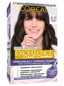 L'Oreal Paris - Excellence Cool Crème Стойкая Крем-краска для волос, тон 4.11 Ультрапепельный, каштановый