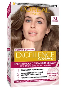 L'Oreal Paris - Excellence Стойкая Крем-краска, тон 7.1 Русый пепельный