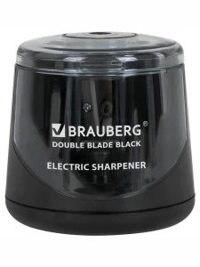 BRAUBERG - Точилка электрическая Double Blade Black двойное лезвие, питание от 2 батареек АА