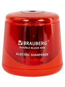 BRAUBERG - Точилка электрическая Double Blade Red двойное лезвие, питание от 2 батареек АА