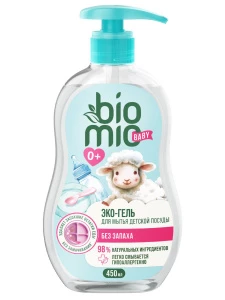 BioMio - Baby Эко-Гель для мытья детской посуды с экстрактом хлопка и ионами серебра без запаха 450мл концентрат