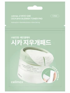 Celimax - Пэды для лица успокаивающие с центеллой азиатской Ji Woo Gae Cica BHA Blemish Toner Pad 10шт