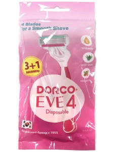 DORCO - Eve 4 Станок для бритья одноразовый женский 4 лезвия увлажняющая полоска 3+1шт
