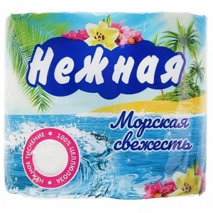 Нежная - Туалетная бумага двухслойная Морская свежесть 4шт