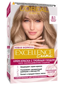 L'Oreal Paris - Excellence Стойкая Крем-краска, тон 8.1 Светло-русый пепельный