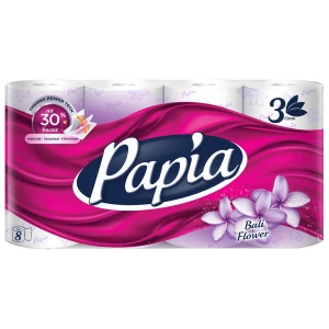 Papia - Туалетная бумага трехслойная Цветы Бали 8 рулонов 