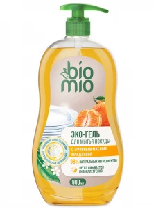 BioMio - Эко-гель для мытья посуды (в том числе детской) с эфирным маслом Мандарина 900мл концентрат