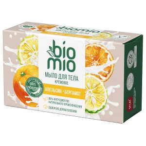 BioMio - Кремовое Мыло для тела с эфирными маслами апельсина и бергамота 140г