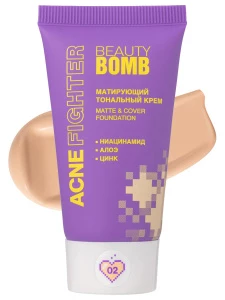 Beauty Bomb - Тональный крем Matte & Cover Foundation Acne Fighter, тон 02 теплый бежевый