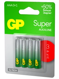GP Batteries - Батарейки алкалиновые Super Alkaline G-Tech LR03 ААA 3+1шт блистер