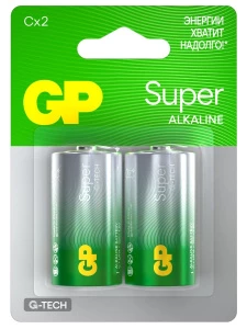 GP Batteries - Батарейки алкалиновые Super Alkaline G-Tech C LR14 2шт блистер
