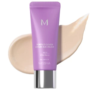 Missha - Тональный BB крем с антивозрастной сывороткой Perfect Cover Serum SPF50, тон 21 light beige 20мл